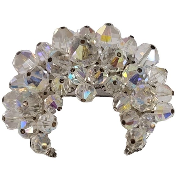 Silver Tone AB Cluster Beaded Crescent Moon Style Brooch Pin E20 - Picture 11 of 11